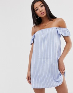 Платье мини в полоску с открытыми плечами Missguided-Мульти