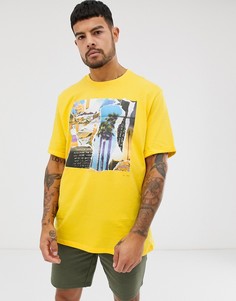 Свободная футболка с фотопринтом и отворотами на рукавах ASOS DESIGN-Желтый