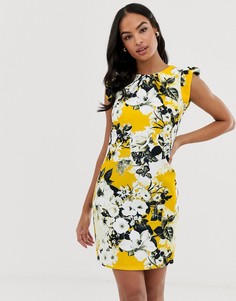 Платье с короткими рукавами и контрастным цветочным принтом Paper Dolls-Мульти