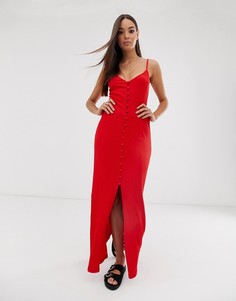 Фактурное платье макси на пуговицах ASOS DESIGN-Красный