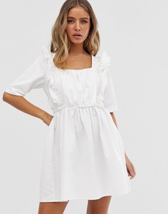 Белое свободное джинсовое платье с оборками и квадратным вырезом ASOS DESIGN-Белый