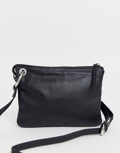 Кожаная плоская сумка через плечо с кольцом ASOS DESIGN-Черный
