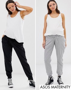 Базовые джоггеры с посадкой под животом ASOS DESIGN Maternity - Набор из 2 пар со скидкой-Мульти