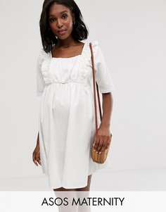 Белое свободное джинсовое платье с оборками ASOS DESIGN Maternity-Белый