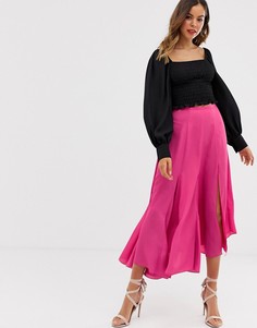 Струящаяся асимметричная юбка миди со вставкой-годе ASOS DESIGN-Розовый