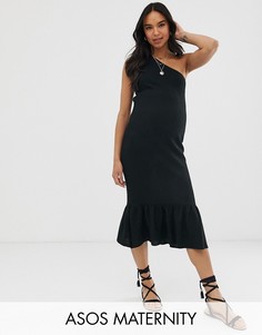 Расклешенное платье миди на одно плечо ASOS DESIGN Maternity-Черный