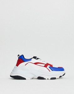 Красно-синие кроссовки на массивной подошве ASOS DESIGN-Белый