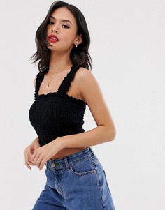 Черный присборенный топ на бретелях Miss Selfridge