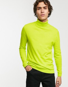 Неоново-зеленая хлопковая водолазка ASOS DESIGN-Зеленый