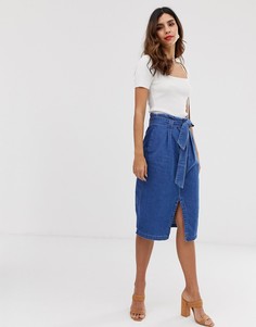 Джинсовая юбка миди с поясом Vero Moda-Синий