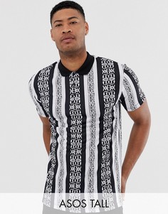 Свободное поло с мозаичным принтом ASOS DESIGN Tall-Белый