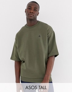 Oversize-свитшот цвета хаки с короткими рукавами ASOS DESIGN Tall-Зеленый