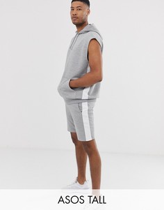 Oversize-худи без рукавов и серые меланжевые шорты с полосками по бокам ASOS DESIGN Tall-Серый