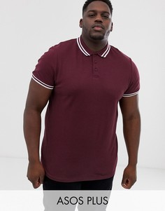Бордовая футболка-поло из пике с окантовкой ASOS DESIGN Plus-Красный