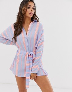 Пляжная удобная рубашка в полоску неоновой расцветки ASOS DESIGN-Мульти