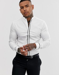 Белая приталенная рубашка с воротником-стойкой и контрастным кантом ASOS DESIGN - wedding-Белый