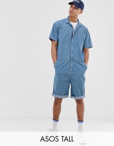 Синий выбеленный джинсовый комбинезон ASOS DESIGN Tall