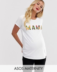 Футболка с цветочным принтом и слоганом ASOS DESIGN Maternity-Белый