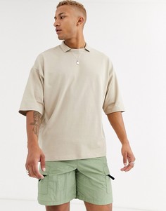Бежевая oversize-футболка из плотного органического хлопка ASOS DESIGN-Бежевый
