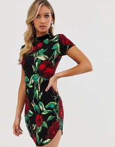 Облегающее платье мини с асимметричным краем AX Paris-Черный