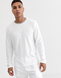 Белый махровый свитшот с круглым вырезом и логотипом Lacoste