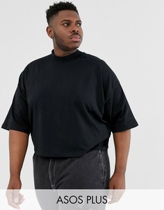 Черная укороченная oversize-футболка с высоким воротом и рукавами до локтя ASOS DESIGN Plus-Черный