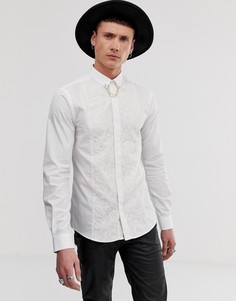 Белая супероблегающая рубашка с кружевными вставками Twisted Tailor-Белый