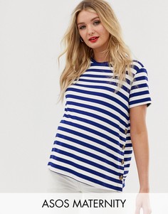 Футболка для кормления в темно-синюю полоску и с пуговицами по бокам ASOS DESIGN Maternity-Мульти