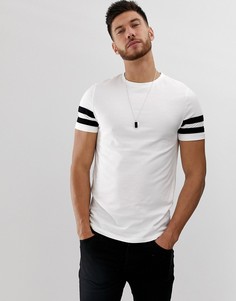 Белая футболка из органического хлопка с черными полосками на рукавах ASOS DESIGN-Белый