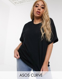 Черная oversize-футболка бойфренда с отворотами на рукавах ASOS DESIGN Curve-Черный