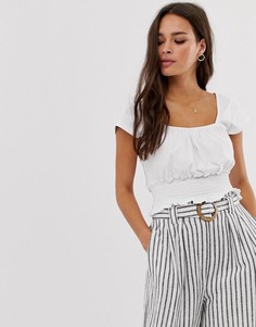 Топ с квадратным вырезом и присборенной талией ASOS DESIGN-Белый