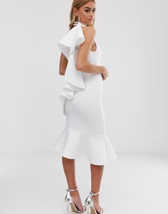 Платье миди на одно плечо ASOS DESIGN-Белый