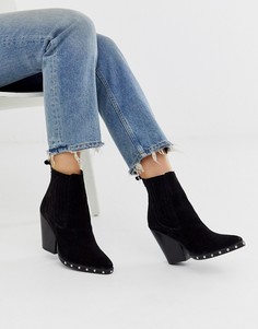 Черные замшевые ботинки на каблуке в стиле вестерн ASOS DESIGN Relative-Черный