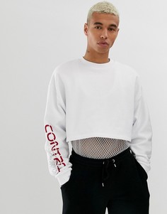 Укороченный oversize-свитшот с принтом ASOS DESIGN-Белый