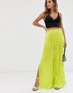 Широкие брюки с разрезами ASOS DESIGN-Желтый