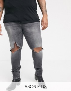 Супероблегающие джинсы плотностью 12,5 унций с рваными коленями ASOS DESIGN Plus-Черный