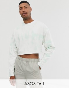 Бело-зеленый укороченный oversize-свитшот с эффектом кислотной стирки ASOS DESIGN Tall-Черный