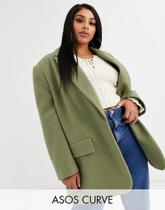 Пальто шалфейного цвета в винтажном стиле ASOS DESIGN Curve-Бежевый