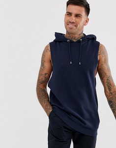 Свободный темно-синий худи без рукавов с заниженной проймой ASOS DESIGN