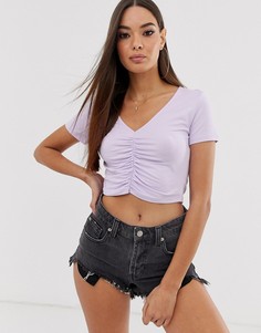 Сиреневая футболка с короткими рукавами и сборками ASOS DESIGN-Фиолетовый