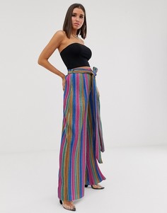 Широкие брюки в разноцветную полоску с блестками Club L London-Мульти