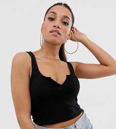 Черная укороченная майка с разрезом ASOS DESIGN Petite-Черный