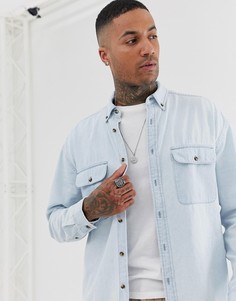 Светлая джинсовая oversize-рубашка с двумя карманами ASOS DESIGN-Синий