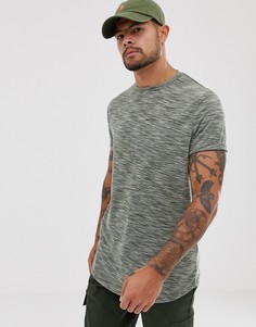 Меланжевая футболка хаки с отворотами на рукавах и асимметричным подолом ASOS DESIGN-Зеленый