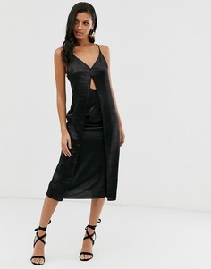 Атласное платье-комбинация миди на бретельках с вырезом ASOS DESIGN-Черный