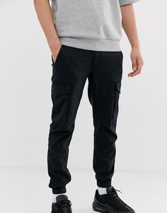 Черные брюки карго с кромкой манжетом Jack & Jones-Черный