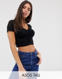 Черная футболка с короткими рукавами и сборками ASOS DESIGN Tall-Черный