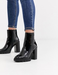 Черные лакированные ботильоны на массивном каблуке Steve Madden-Черный