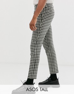 Серые брюки-сигаретки с крупным принтом \гусиная лапка\" ASOS DESIGN Tall-Серый