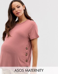 Темно-розовая футболка с пуговицами сбоку ASOS DESIGN Maternity nursing-Розовый